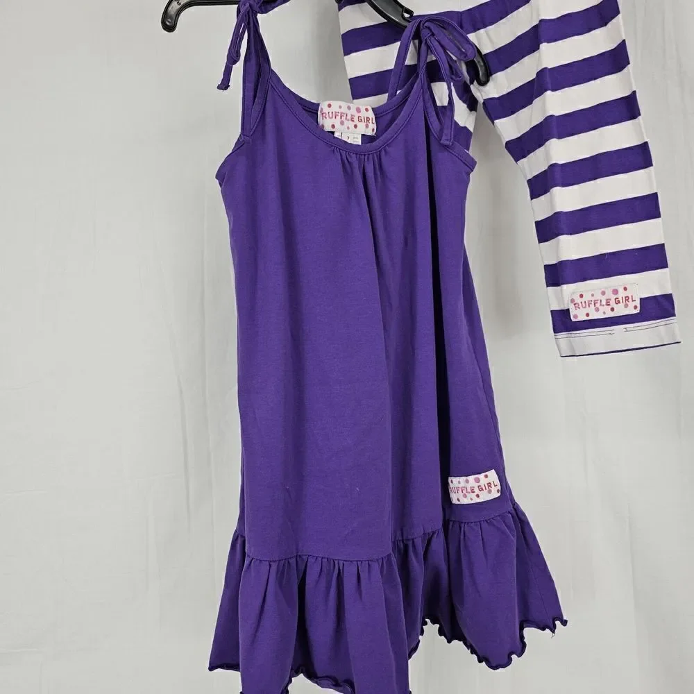 Ruffle Girl Purple White Striped Pants Girls Size 7 Solid Tank Summer Cute